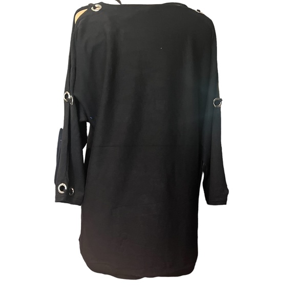 Cable & Gauge Black Knit long Cold Shoulder Sleeves Silver Embellishments - Picture 4 of 11